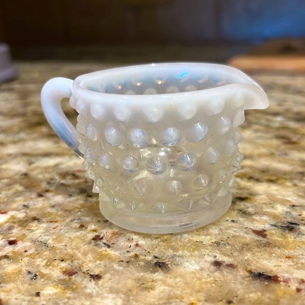 Vintage Fenton opalescent hobnail white creamer